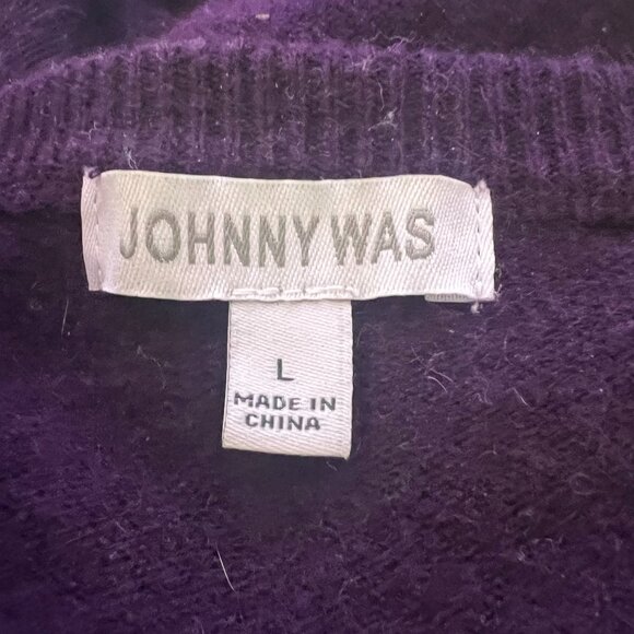 Johnny Was Mishika Cashmere Embroidered Sweater Waffle Knit Purple Size L - Picture 11 of 11